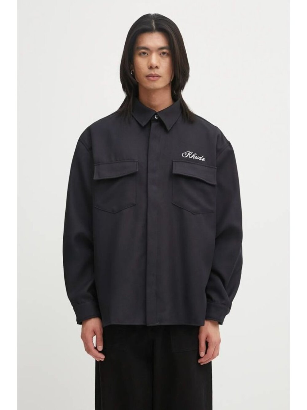 RHUDE Boxy Long Sleeve Work Shirt Black Size Medium NWT